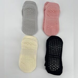 4 Pairs Non Slip Grip Socks for Women Pilates Yoga Barre Workout Cotton 8-11